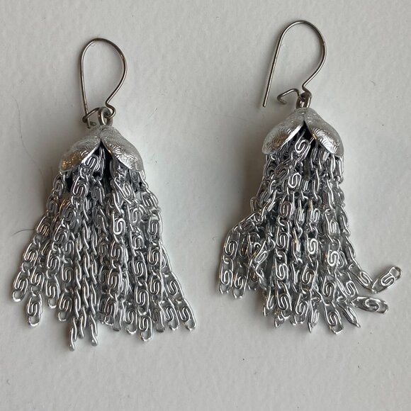 Lightweight Multi-Strand Silver Necklace and Matching Pierced Dangle Earrings - Picture 8 of 10